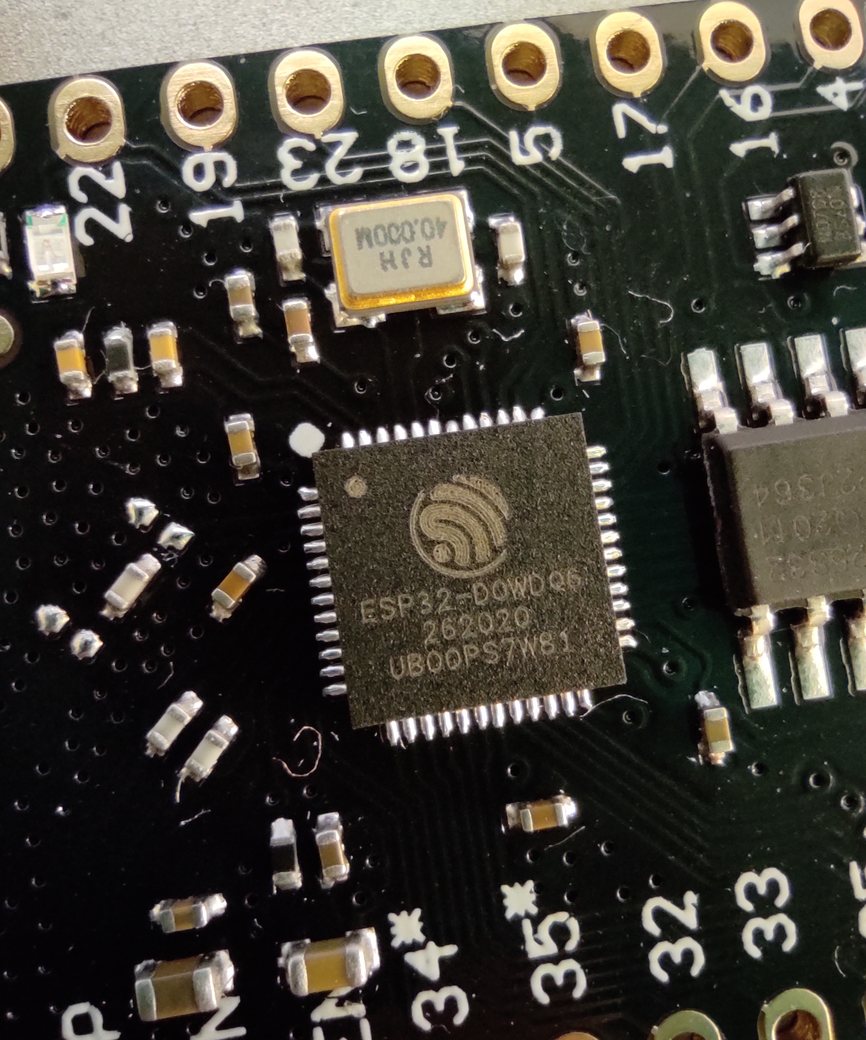 ESP32 Wi-Fi and Bluetooth microcontroller on a development board